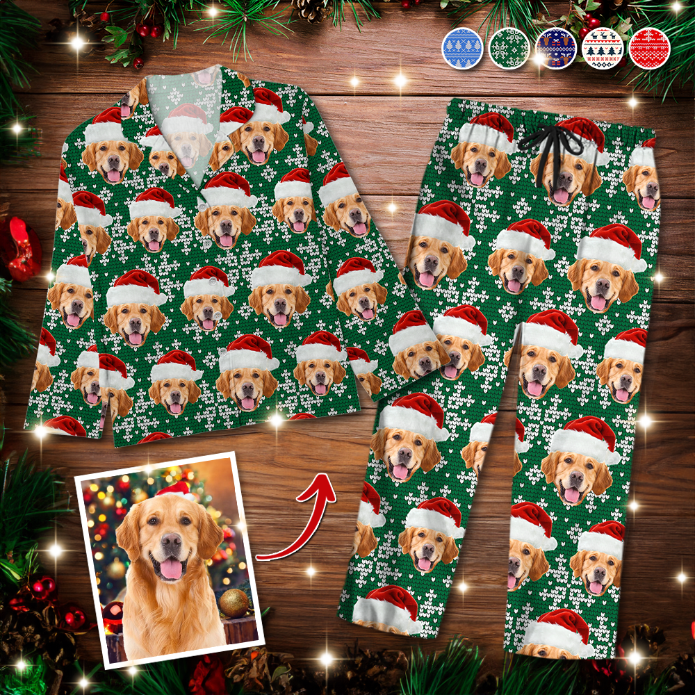 Personalisierte Weihnachts-Pyjamas mit Katzenmotiven - Individuelles Foto-Set für Hunde- & Katzenliebhaber