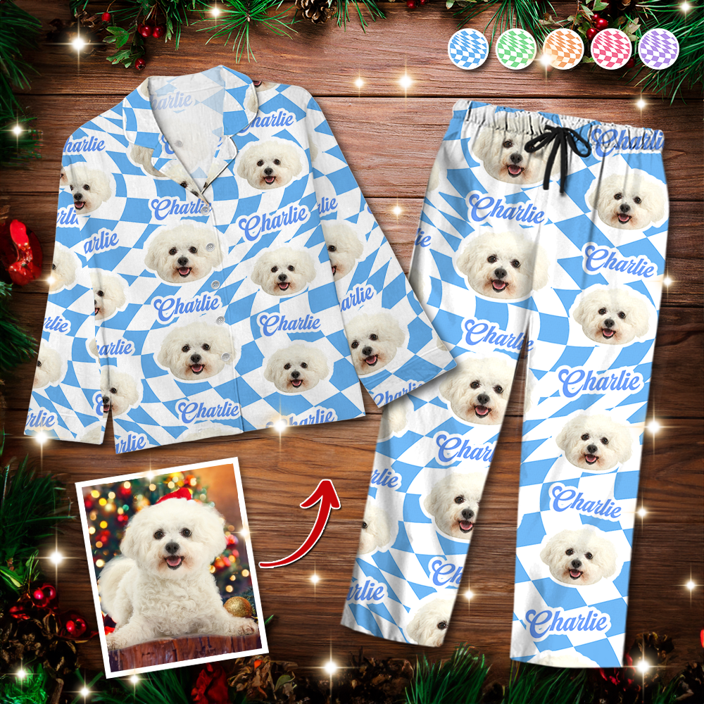 Personalisierte Vans-Schachbrettmuster-Weihnachtspyjama-Set - Matching Pyjama-Set für Paare