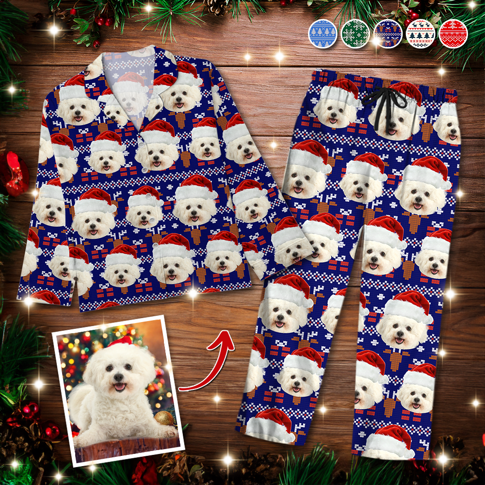 Personalisierte Weihnachts-Pyjamas mit Katzenmotiven - Individuelles Foto-Set für Hunde- & Katzenliebhaber