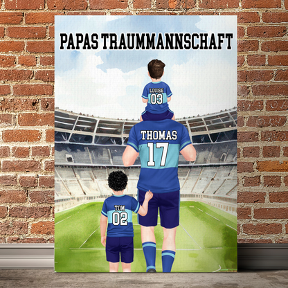 Papas Traummannschaft - Personalisierte Leinwand, Erinnerungsgeschenk