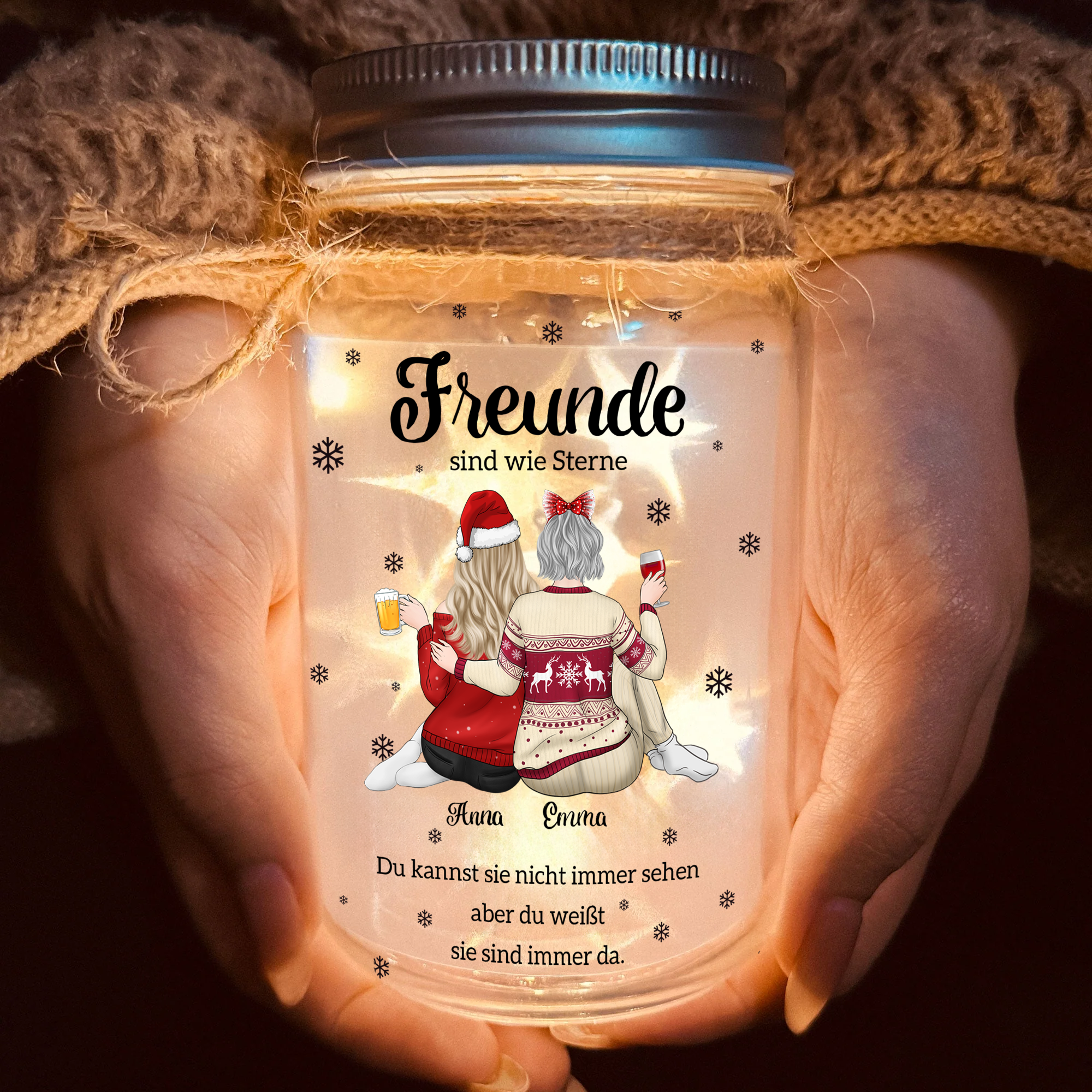 Personalisierte Mason Jar Solarlampe - Beste Freunde sind wie Sterne Licht - Weihnachtsgeschenk für Freunde