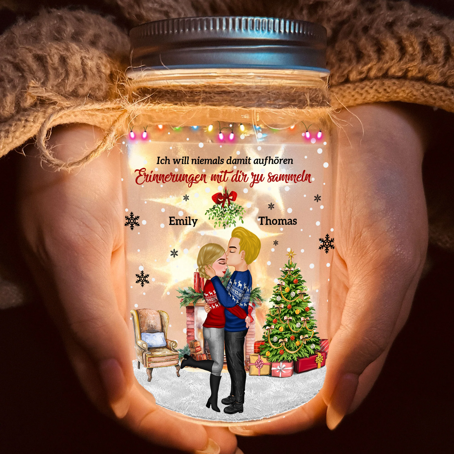 Ich möchte niemals aufhören, Erinnerungen mit dir zu schaffen - Weihnachtliches Mason Jar Licht - Individuelles LED-Licht für Paare