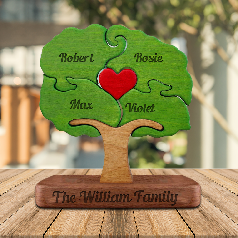Personalisierter Lebensbaum aus Holz - Puzzle Holzfamilie - Holzbaum-Schnitzereien