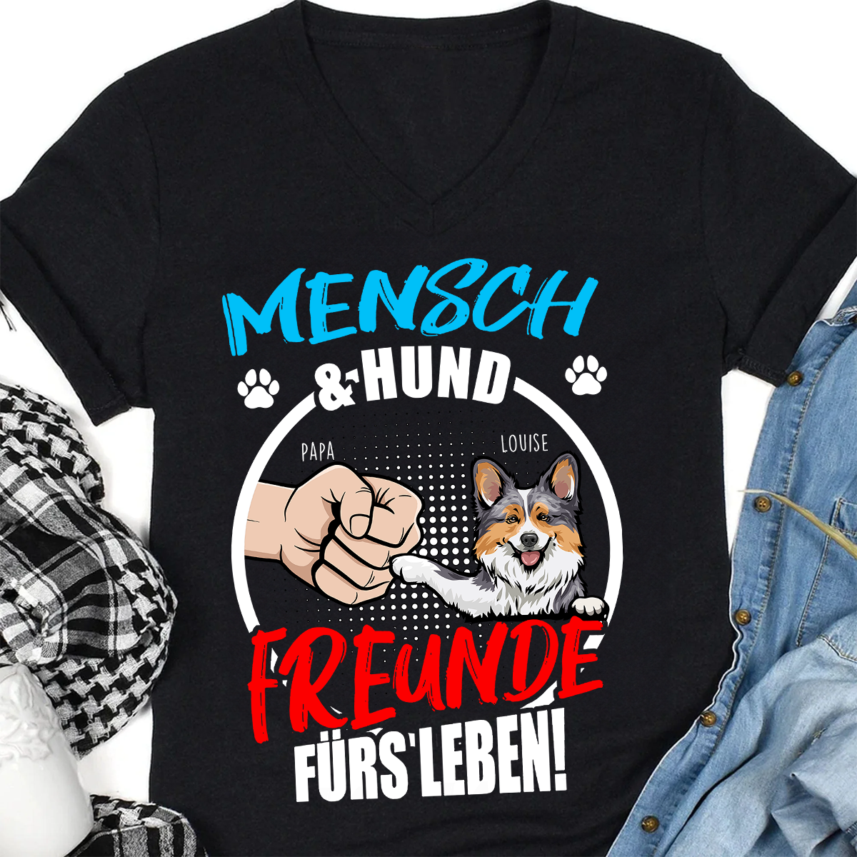 Mensch & Hund Freunde Fürs Leben! T-Shirt - Personalisiertes Hundeliebhaber T-Shirt