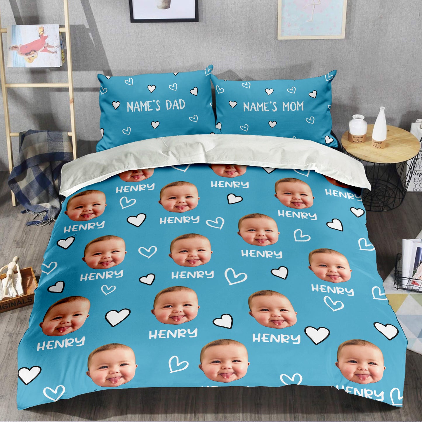 Personalisierte Bettwäsche - Individuelles Fotobettwäsche-Set aus Baumwolle: Bettbezug mit zwei Kissenbezügen