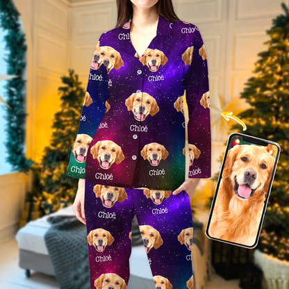 Galaxie-Pyjama-Set - Personalisierte Weihnachtspyjamas mit Hundepfoten-Foto
