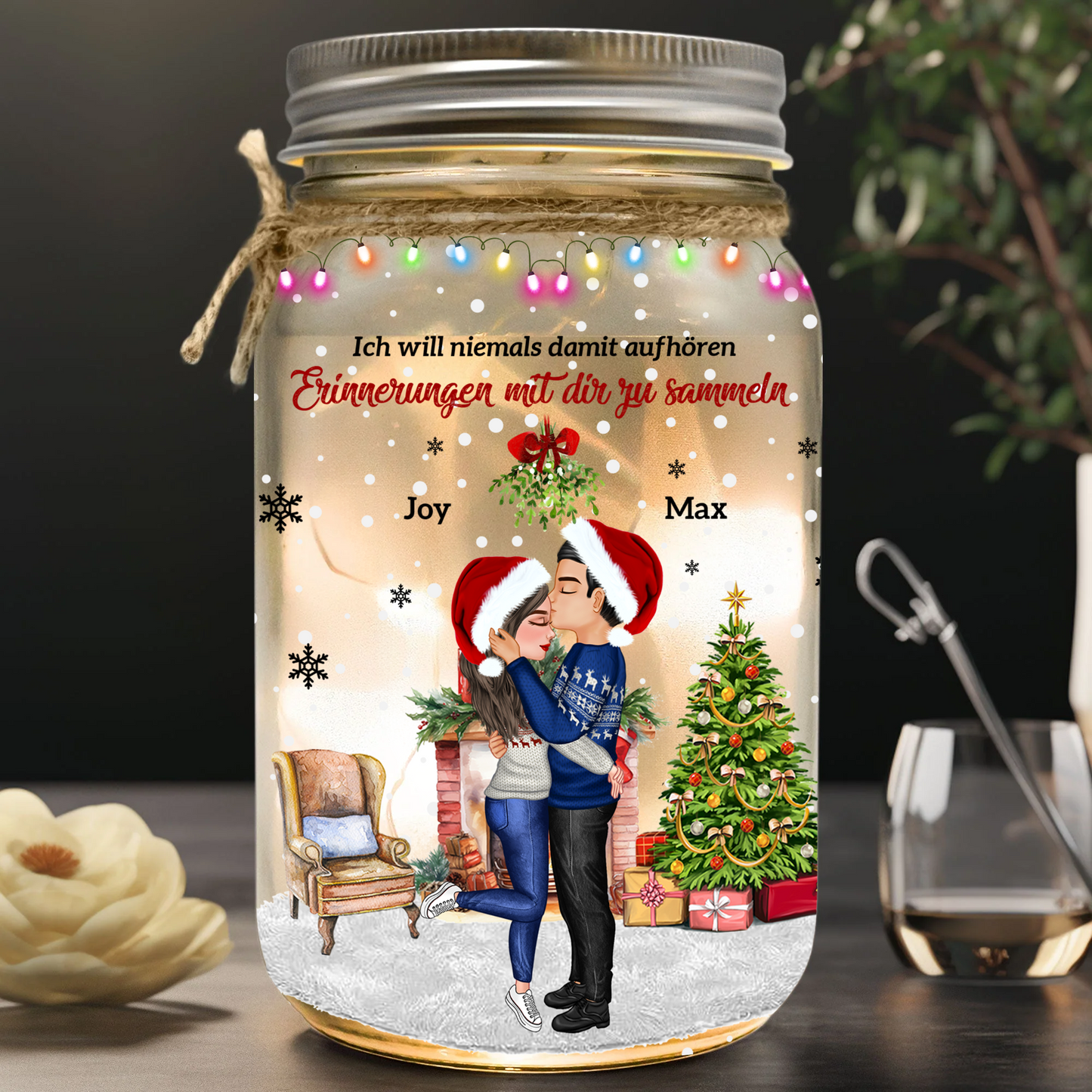 Ich möchte niemals aufhören, Erinnerungen mit dir zu schaffen - Weihnachtliches Mason Jar Licht - Individuelles LED-Licht für Paare