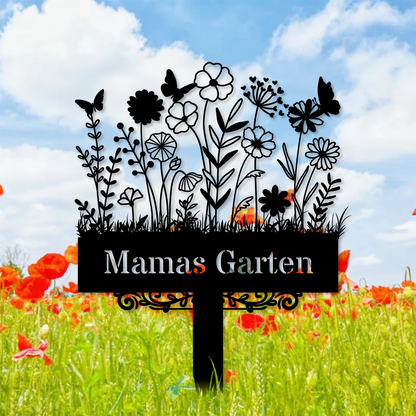 Individuelle Metall-Gartendekoration - Blume mit Stäben - Personalisierbares Gartenschild