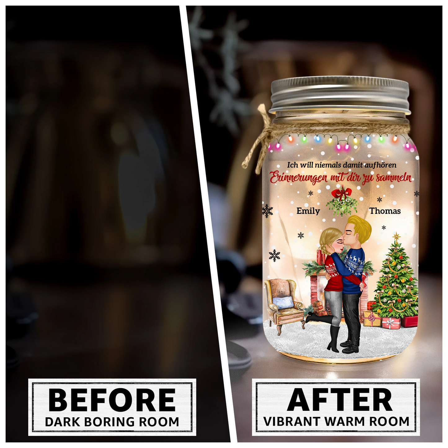 Ich möchte niemals aufhören, Erinnerungen mit dir zu schaffen - Weihnachtliches Mason Jar Licht - Individuelles LED-Licht für Paare