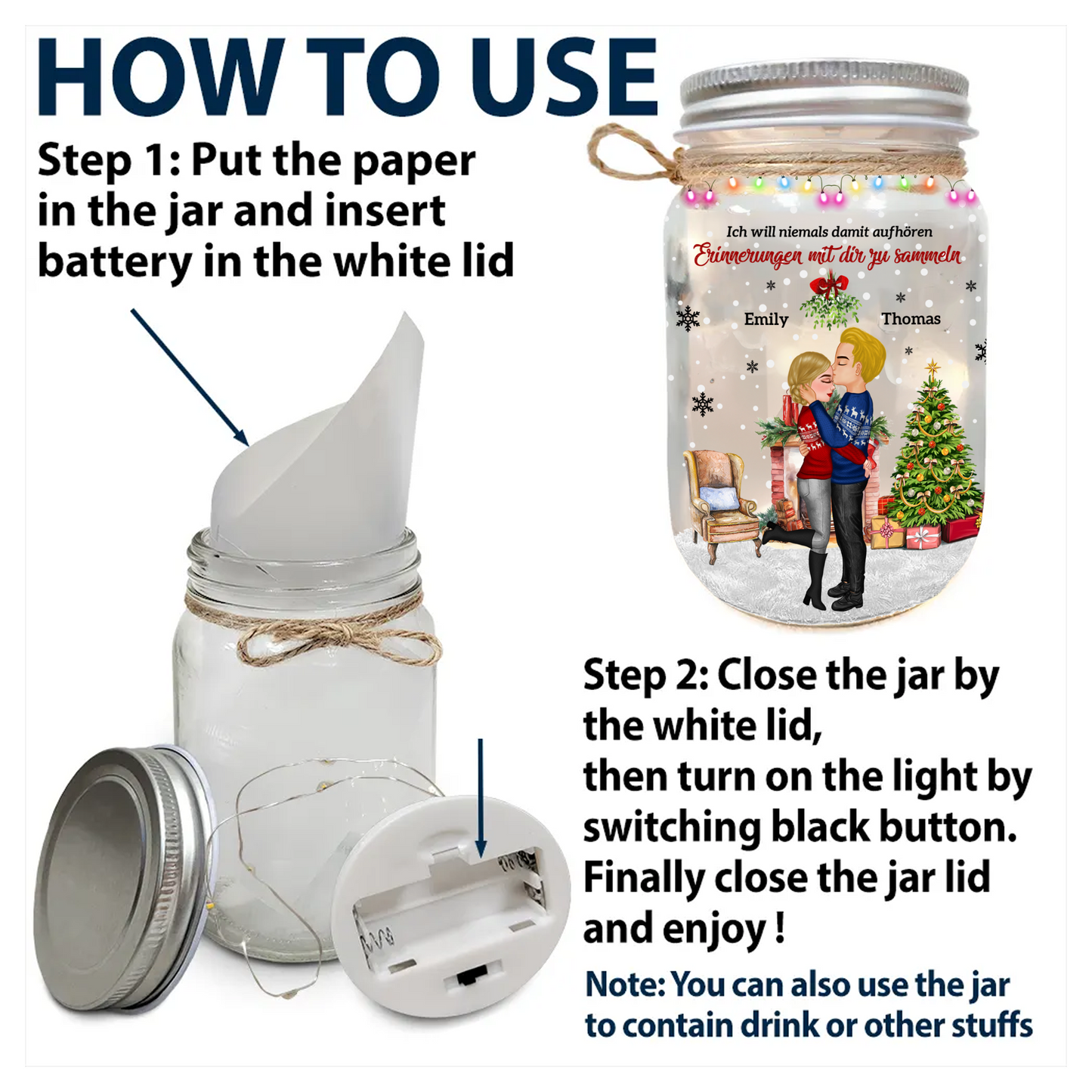 Ich möchte niemals aufhören, Erinnerungen mit dir zu schaffen - Weihnachtliches Mason Jar Licht - Individuelles LED-Licht für Paare