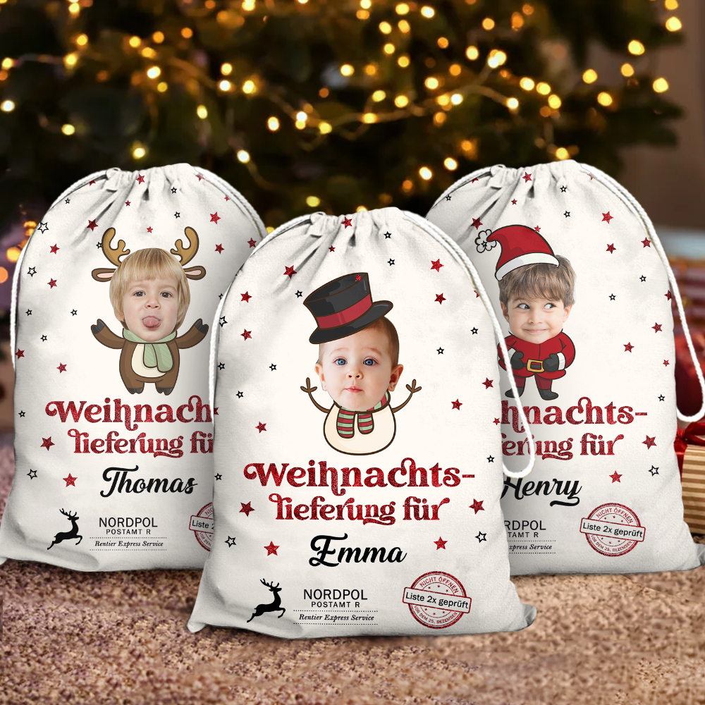 Personalisierter Weihnachtssack - Weihnachtsmann Weihnachtssack- Individueller Weihnachtssack mit Foto und Namen