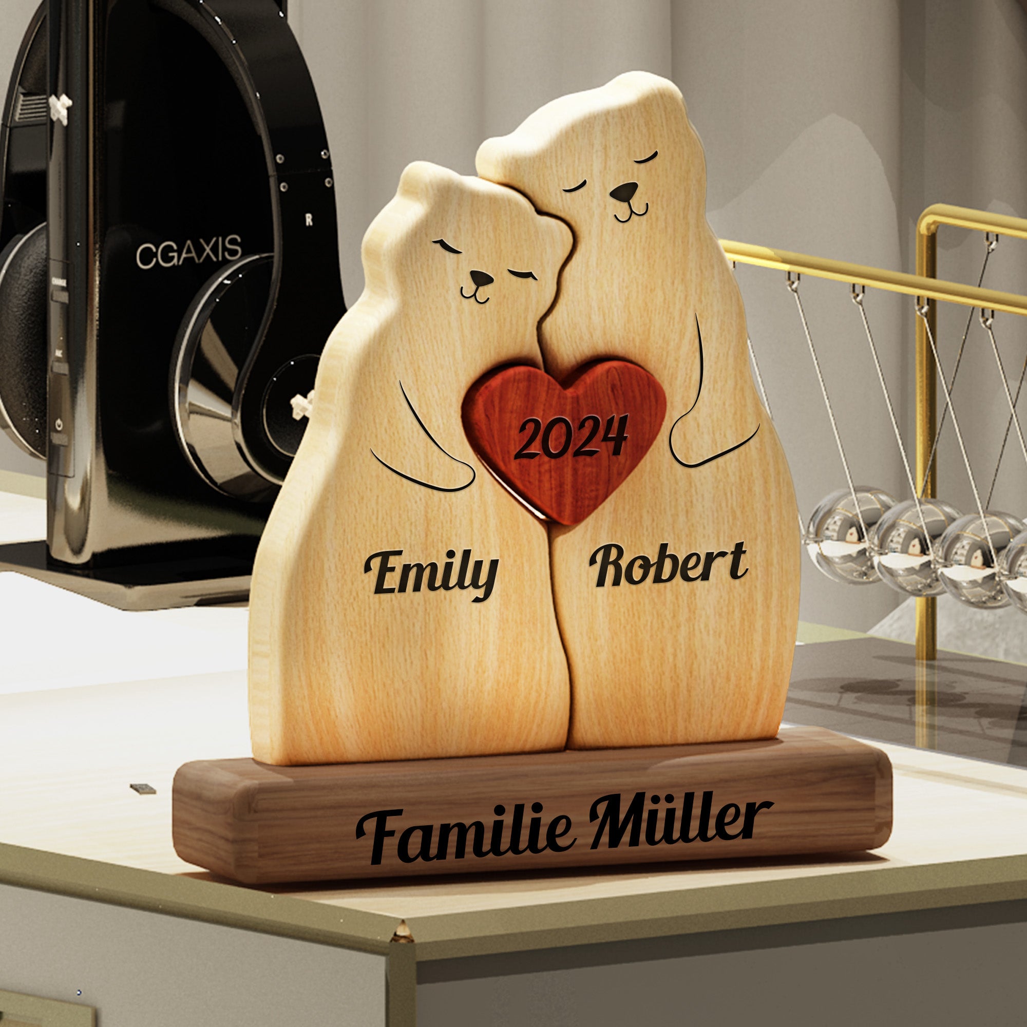 Teddybär Holzfamilie - Puzzle Holzfamilie - Holzschnitzereien für Haustiere