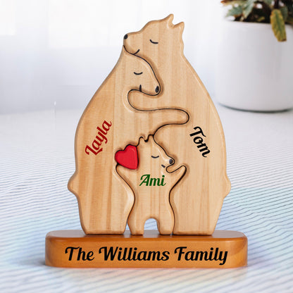 Buntes Namens-Holzbären-Familien-Puzzle in Bärenform mit individuellem Namen - Erntedankfest, Weihnachten