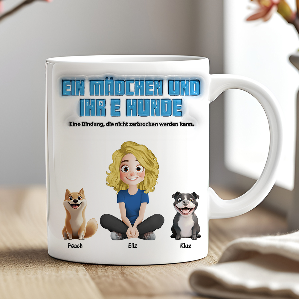Ein Mädchen und ihre Hunde - Personalisierte 3D-Tasse