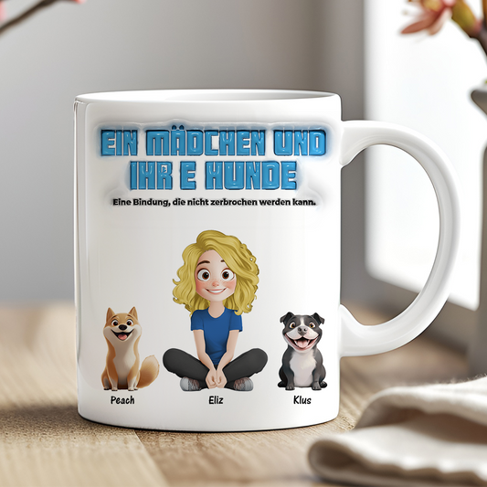 Ein Mädchen und ihre Hunde - Personalisierte 3D-Tasse
