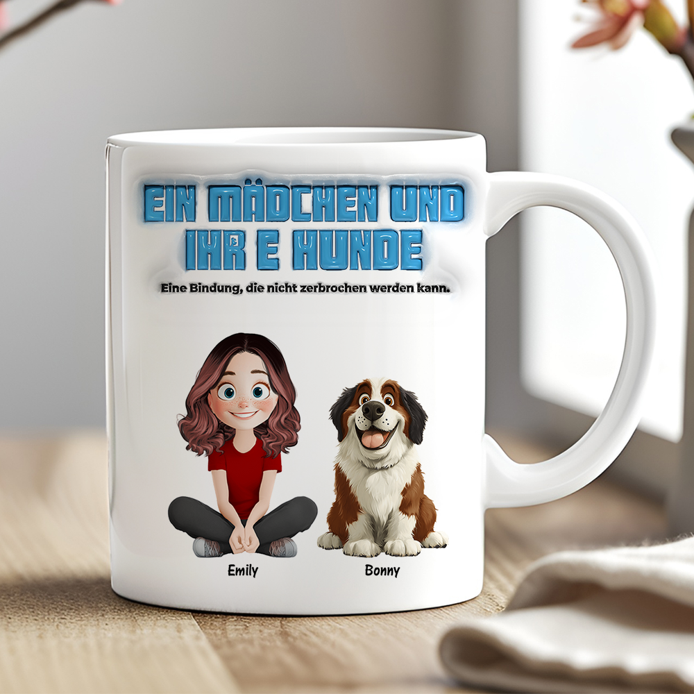 Ein Mädchen und ihre Hunde - Personalisierte 3D-Tasse