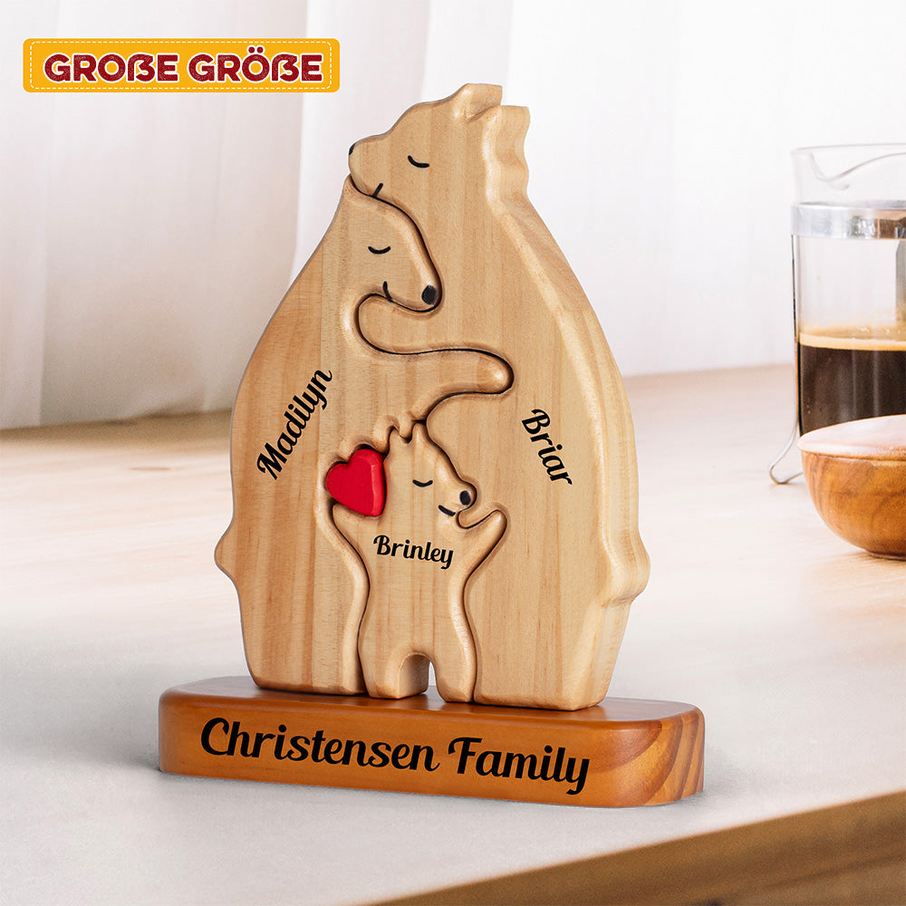 Bärenfamilie aus Holz große Größe - Puzzle Bärenfamilie aus Holz - Haustierschnitzereien aus Holz - Geschenk zum Muttertag